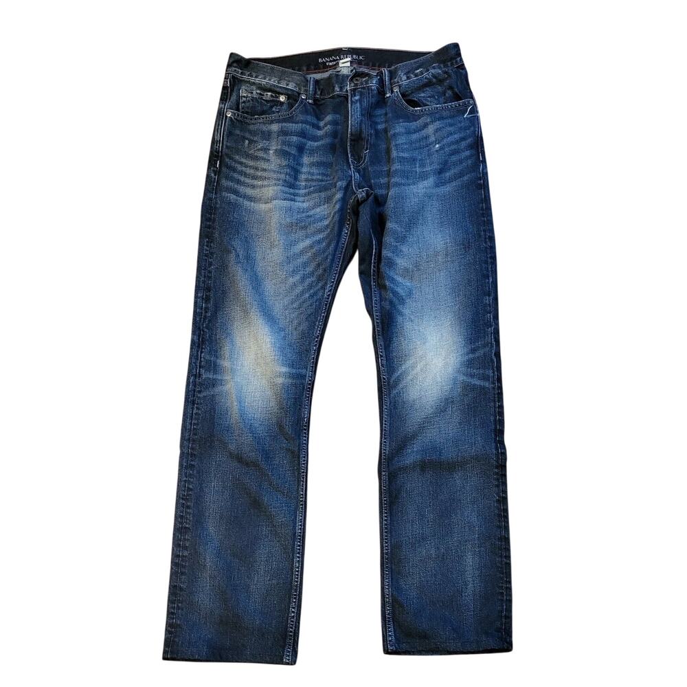 Banana Republic Vintage Straight Jeans Men's 35x33 Blue Denim Distressed